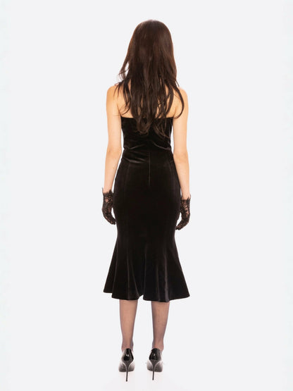 Nana Jacqueline Althea Velvet Maxi Dress: Black Maxi Dress for Cocktail Party Black