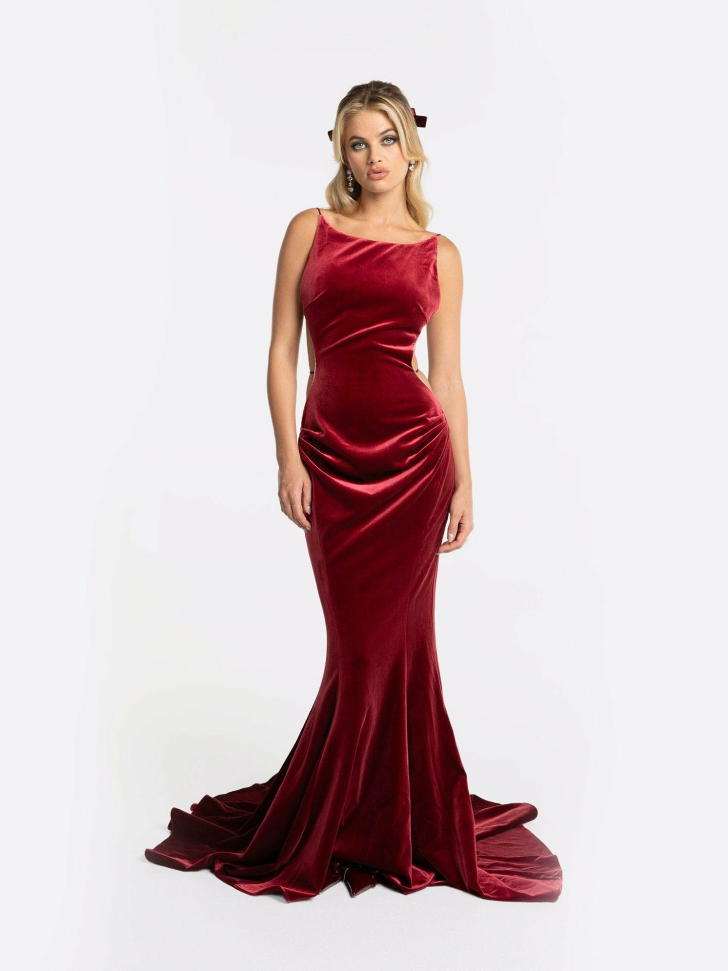 Nana Jacqueline Pauline Velvet Dress: Red Maxi Dress for Formal Wedding Guest Red