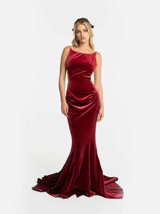 Nana Jacqueline Pauline Velvet Dress: Red Maxi Dress for Formal Wedding Guest Red