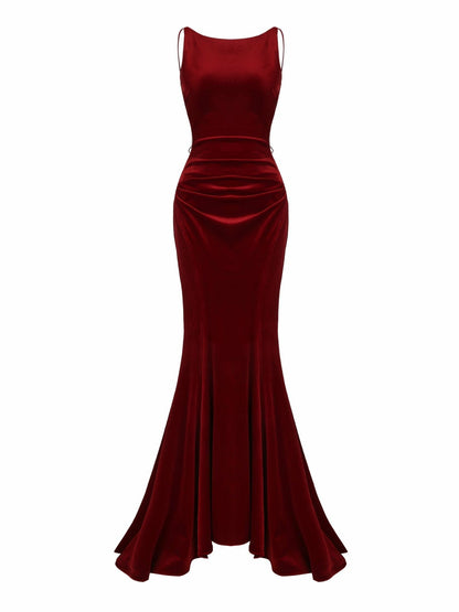 Nana Jacqueline Pauline Velvet Dress: Red Maxi Dress for Formal Wedding Guest Red
