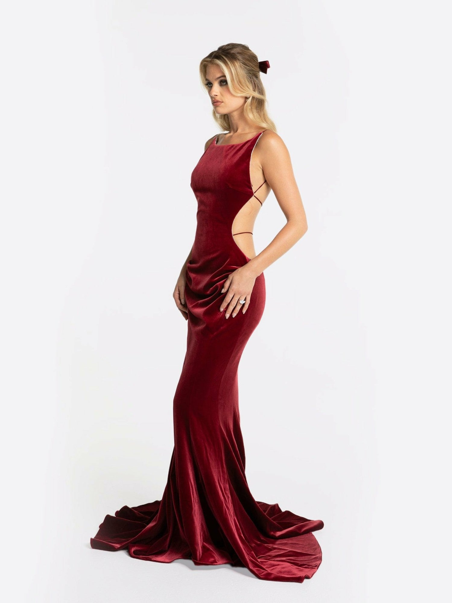Nana Jacqueline Pauline Velvet Dress: Red Maxi Dress for Formal Wedding Guest Red