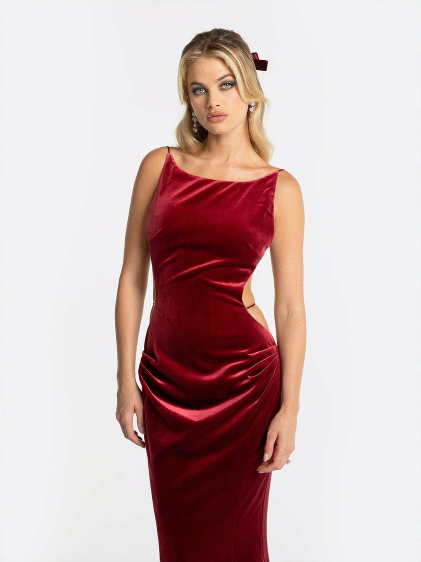 Nana Jacqueline Pauline Velvet Dress: Red Maxi Dress for Formal Wedding Guest Red