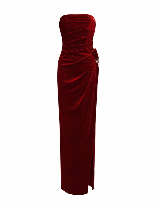 Nana Jacqueline Emma Velvet Dress: Red Maxi Dress for Cocktail Party Red