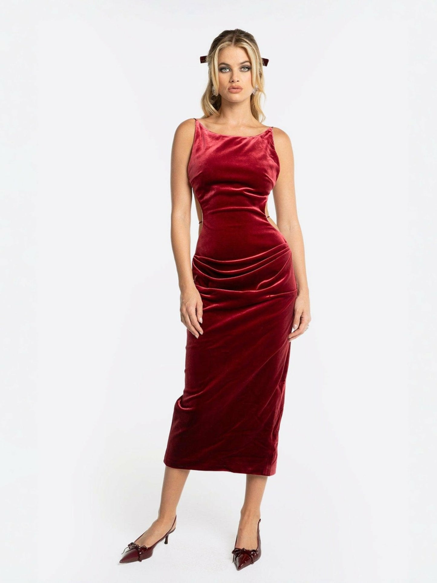 Nana Jacqueline Cristina Dress: Red Midi Dress for Cocktail Party Red