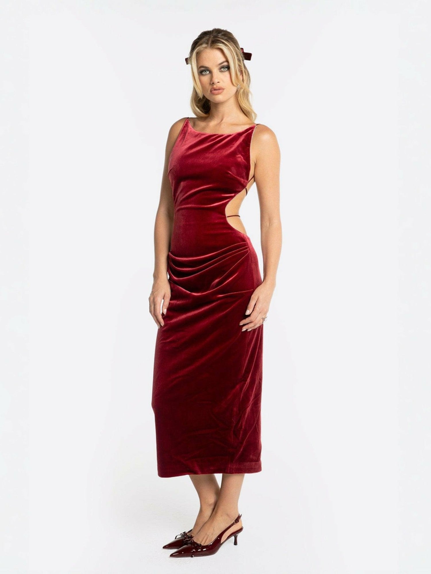 Nana Jacqueline Cristina Dress: Red Midi Dress for Cocktail Party Red