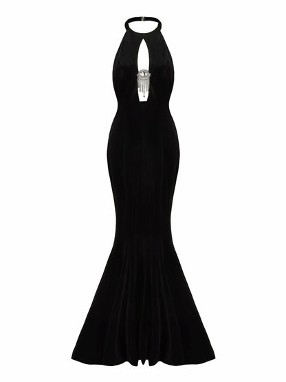 Nana Jacqueline Liliane Velvet Dress: Black Maxi Dress for Formal Event Black