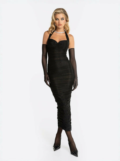 Nana Jacqueline Francesca Dress: Black Midi Dress for Cocktail Party Black