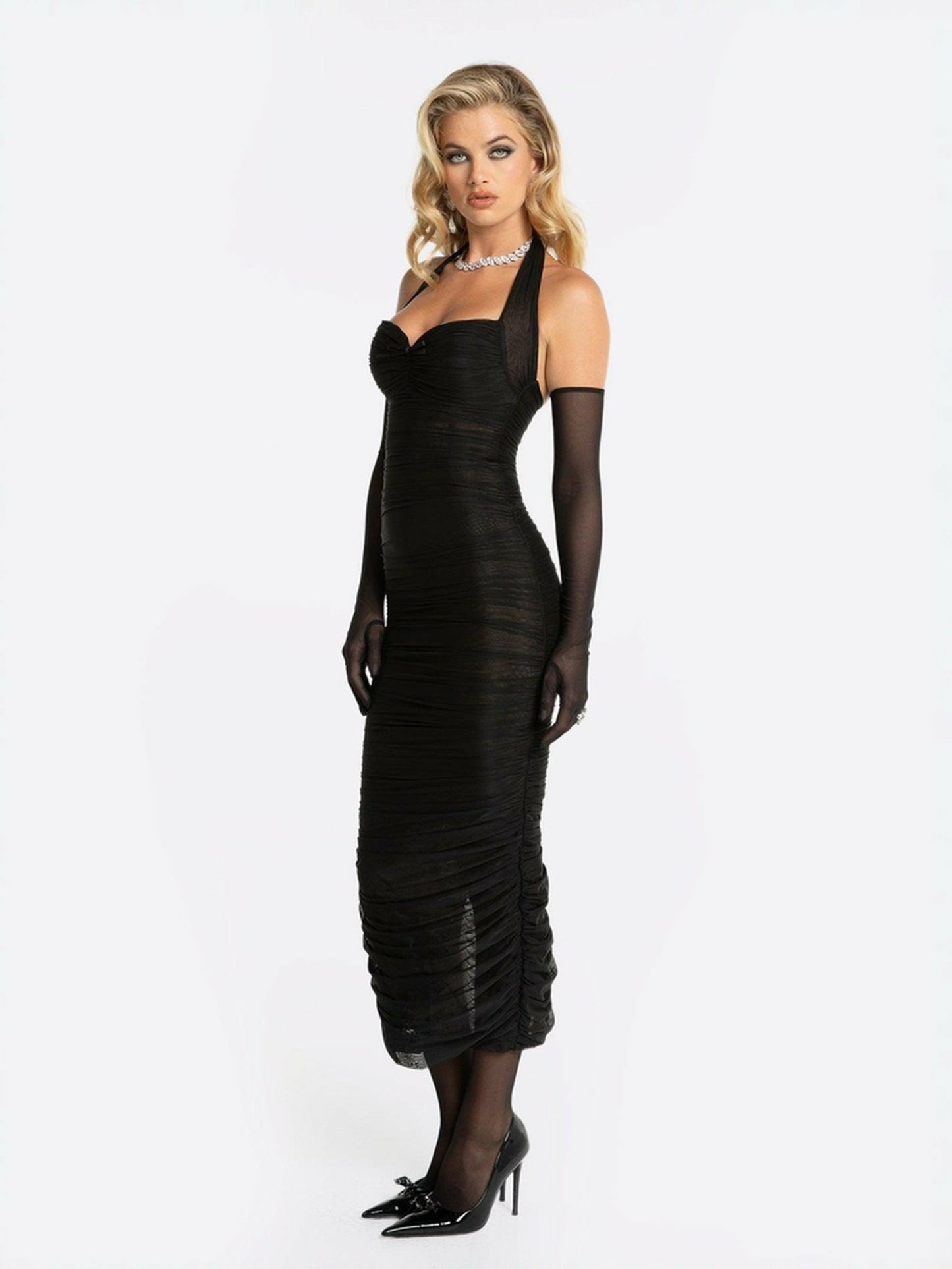 Nana Jacqueline Francesca Dress: Black Midi Dress for Cocktail Party Black