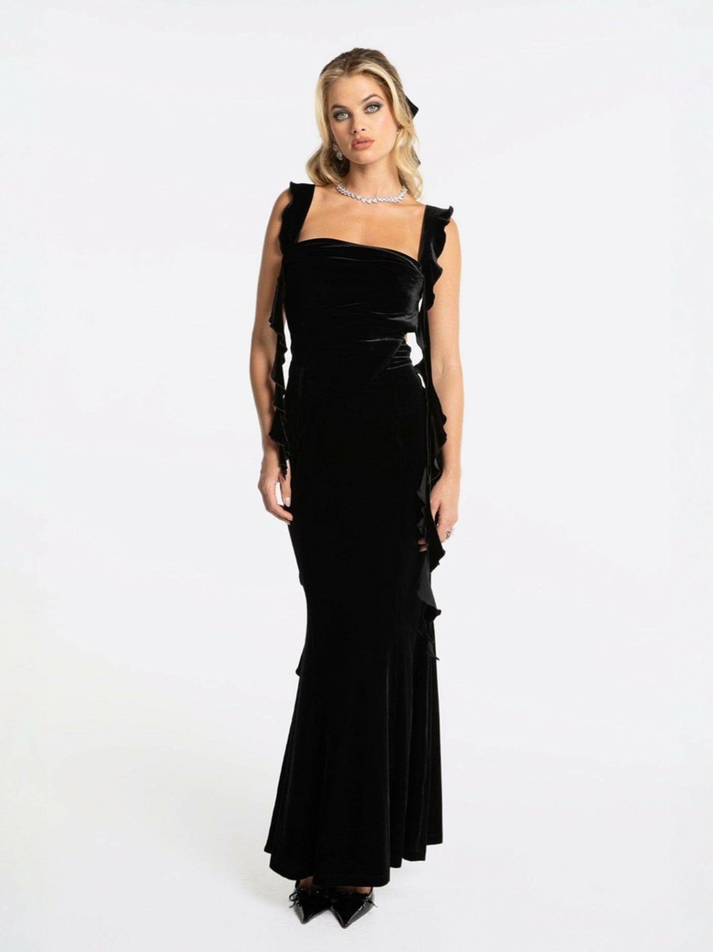 Nana Jacqueline Caroline Velvet Dress: Black Maxi Dress for Cocktail Party Black