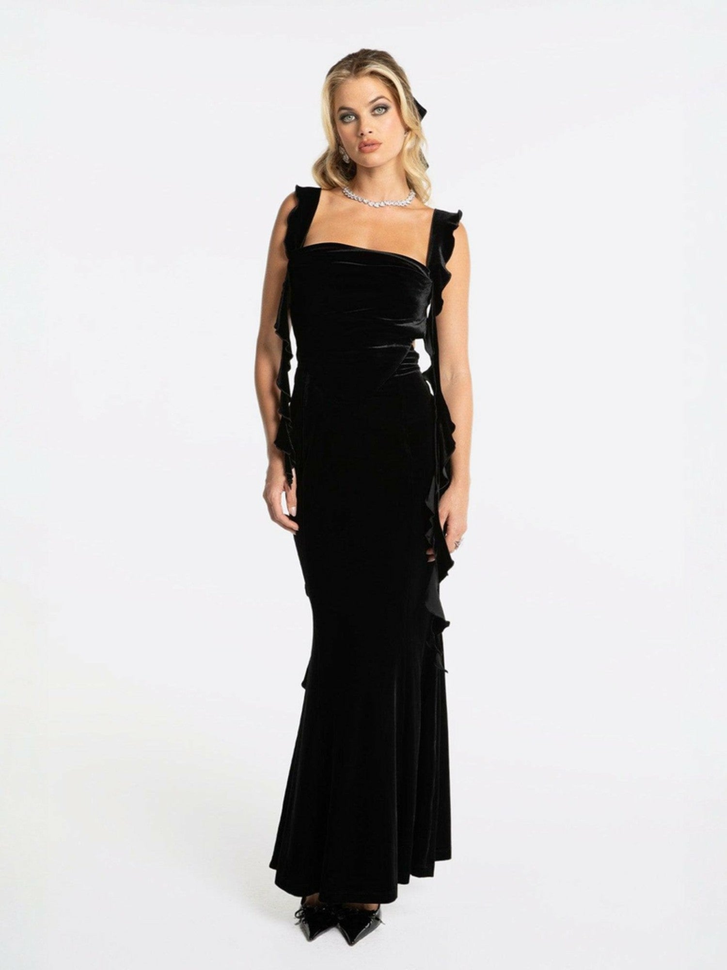 Nana Jacqueline Caroline Velvet Dress: Black Maxi Dress for Cocktail Party Black