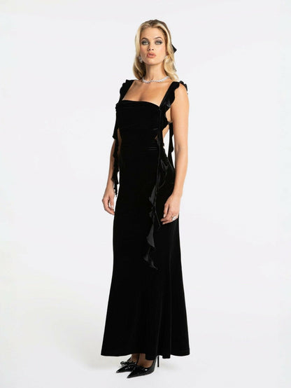 Nana Jacqueline Caroline Velvet Dress: Black Maxi Dress for Cocktail Party Black