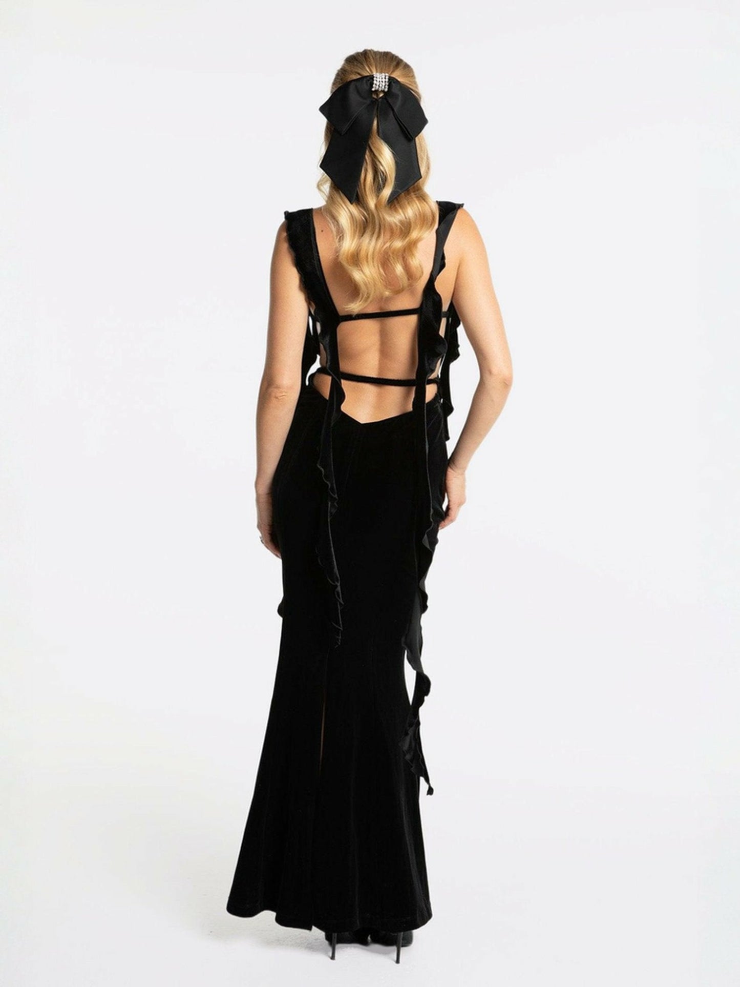 Nana Jacqueline Caroline Velvet Dress: Black Maxi Dress for Cocktail Party Black