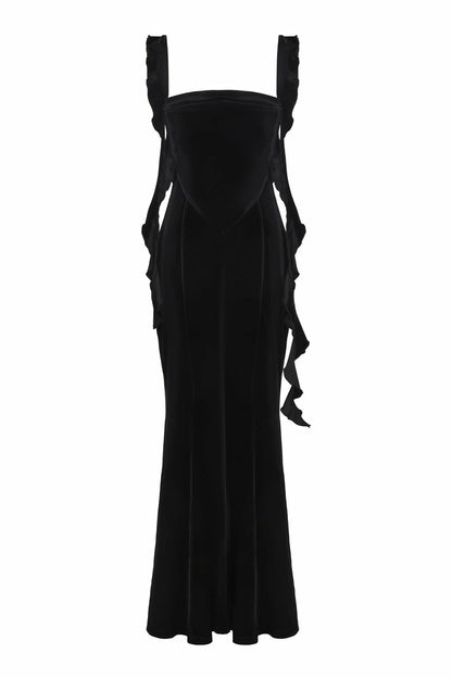 Nana Jacqueline Caroline Velvet Dress: Black Maxi Dress for Cocktail Party Black