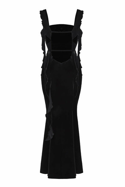 Nana Jacqueline Caroline Velvet Dress: Black Maxi Dress for Cocktail Party Black