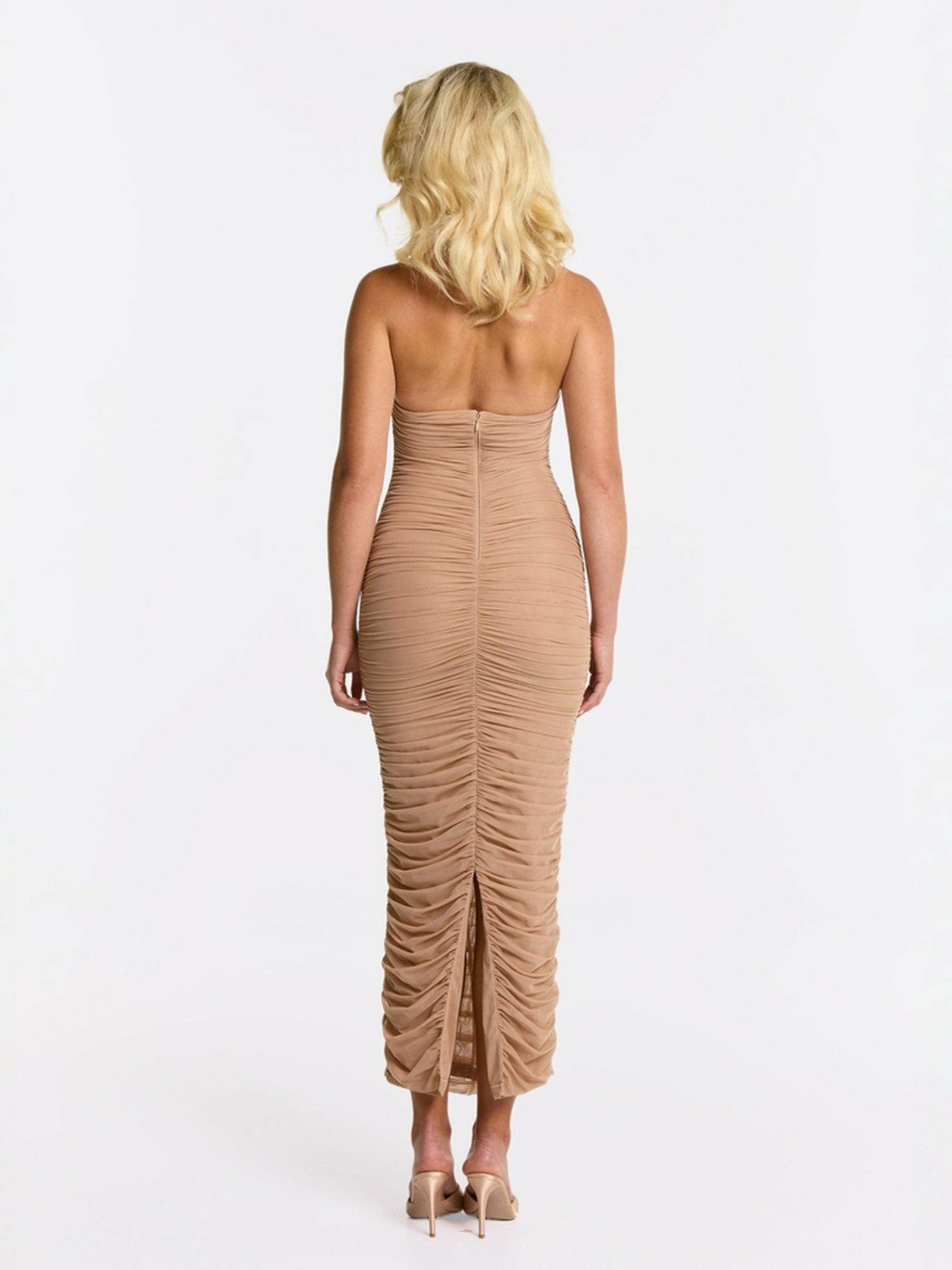 Nana Jacqueline Francesca Dress: Beige Midi Dress for Cocktail Party Beige