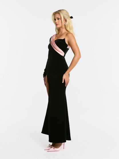 Nana Jacqueline Bethany Velvet Dress: Black Maxi Dress for Formal Wedding Guest Black