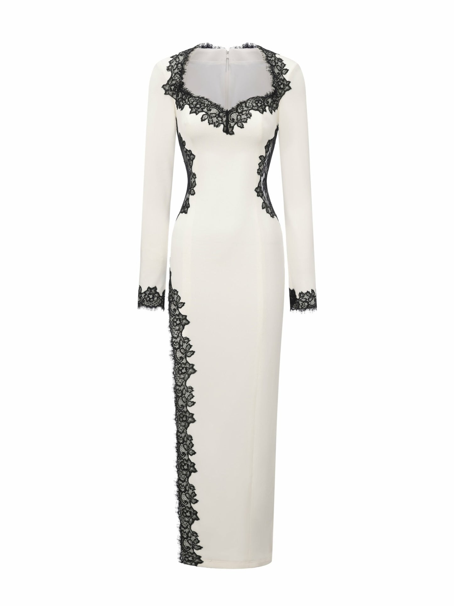 Nana Jacqueline Adriana Lace Trim High-Slit Ivory Maxi Dress White