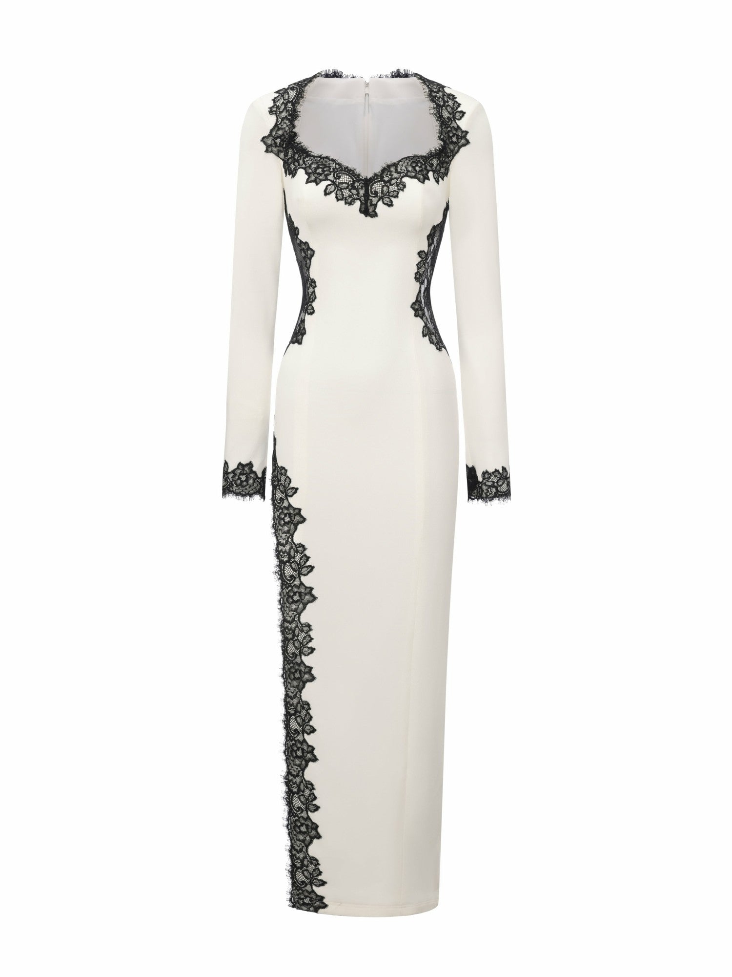 Nana Jacqueline Adriana Lace Trim High-Slit Ivory Maxi Dress White