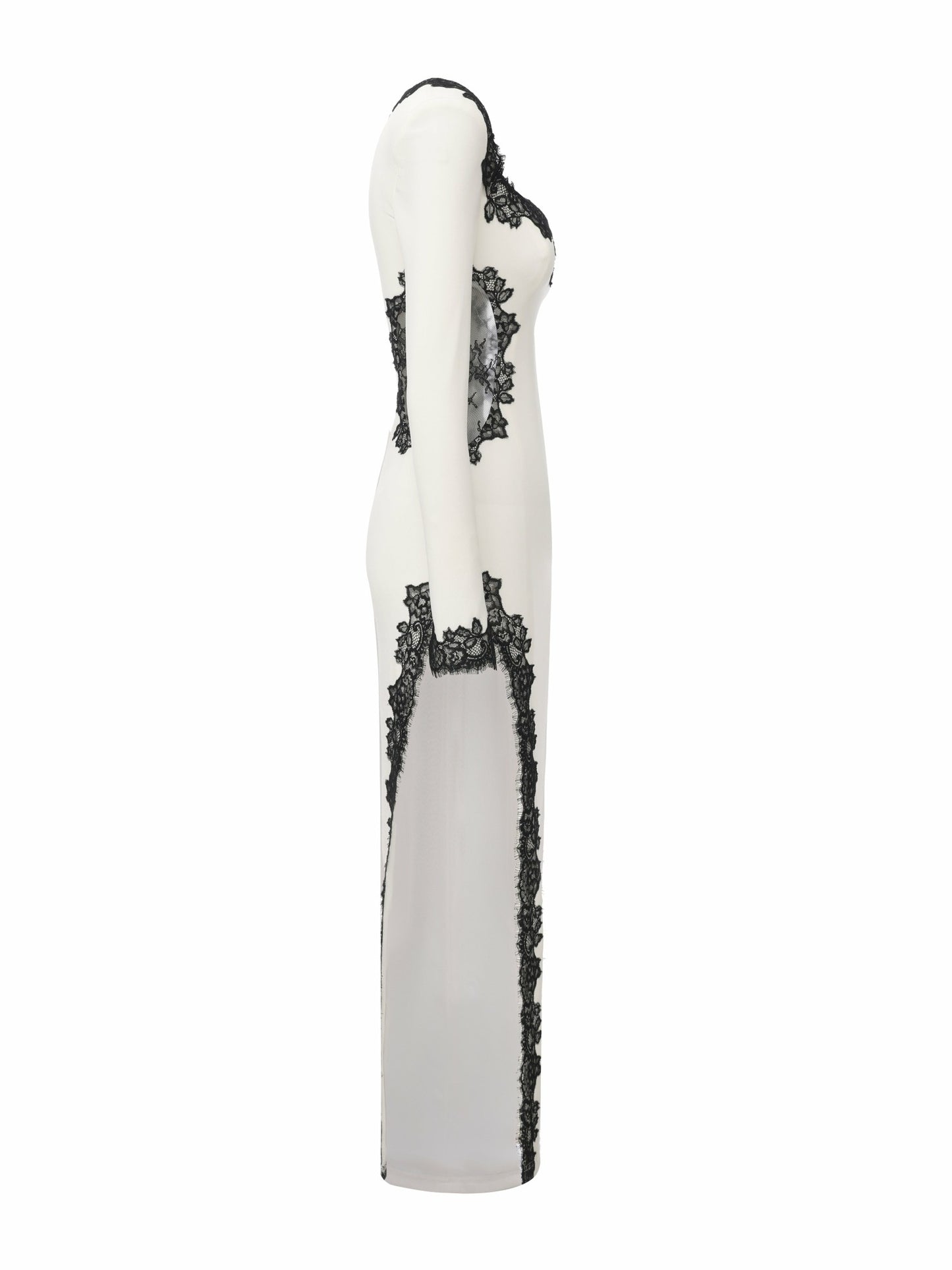 Nana Jacqueline Adriana Lace Trim High-Slit Ivory Maxi Dress White