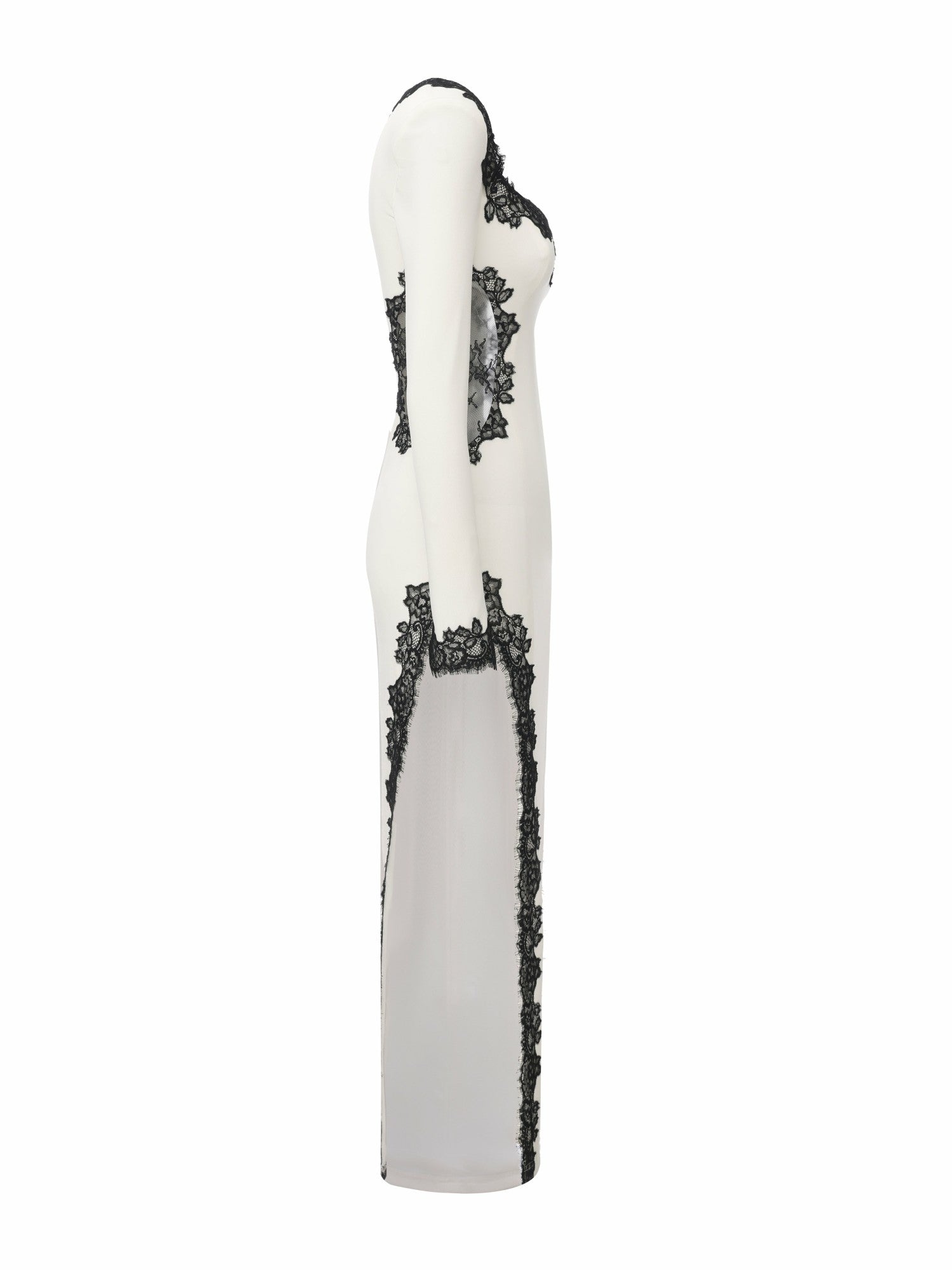 Nana Jacqueline Adriana Lace Trim High-Slit Ivory Maxi Dress White