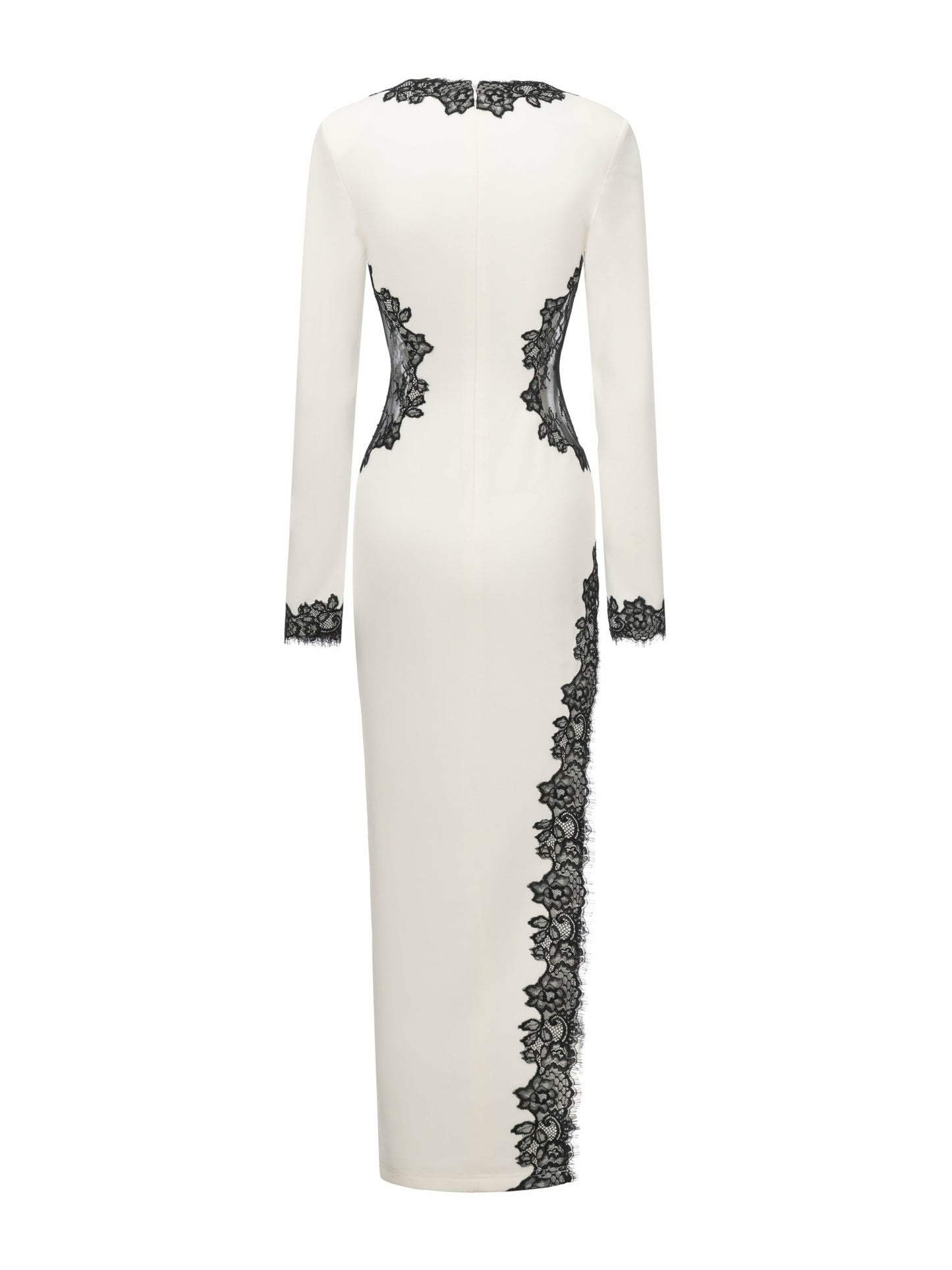 Nana Jacqueline Adriana Lace Trim High-Slit Ivory Maxi Dress White
