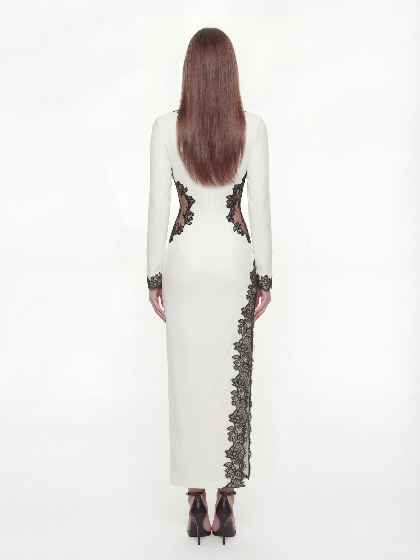 Nana Jacqueline Adriana Lace Trim High-Slit Ivory Maxi Dress White