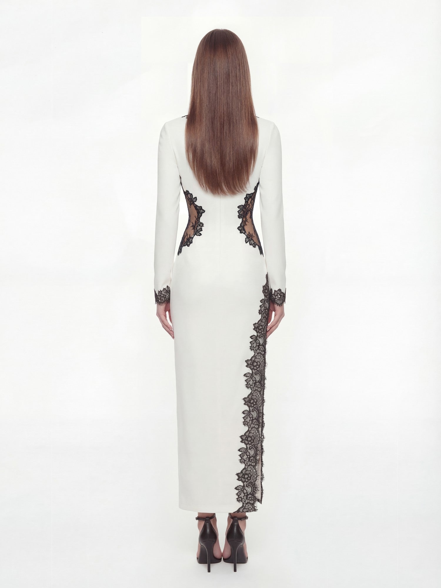 Nana Jacqueline Adriana Lace Trim High-Slit Ivory Maxi Dress White