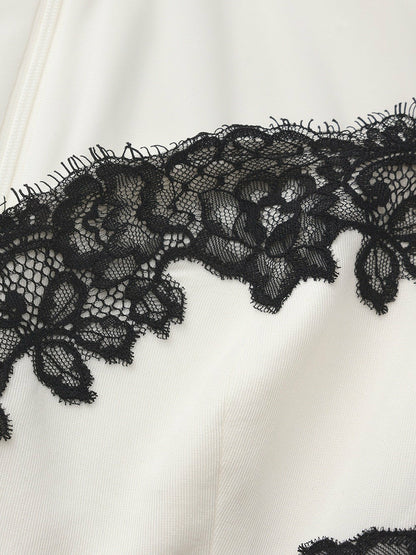Nana Jacqueline Adriana Lace Trim High-Slit Ivory Maxi Dress White