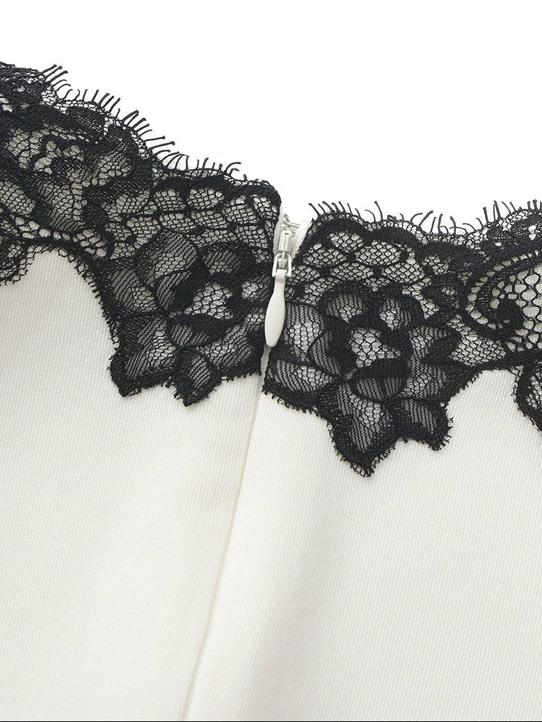 Nana Jacqueline Adriana Lace Trim High-Slit Ivory Maxi Dress White