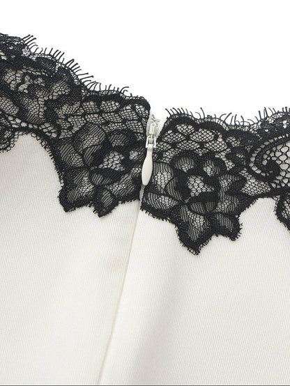 Nana Jacqueline Adriana Lace Trim High-Slit Ivory Maxi Dress White