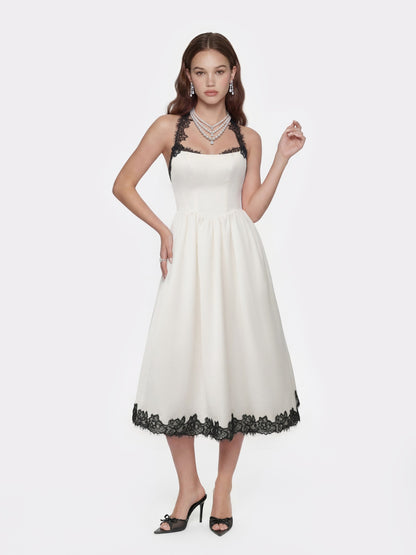 Nana Jacqueline Chantal Lace Halter Ivory Acetate Maxi Dress White
