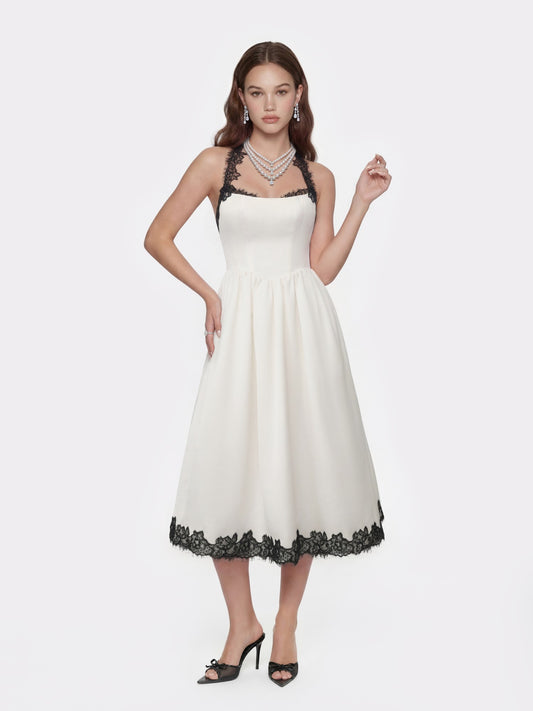 Nana Jacqueline Chantal Lace Halter Ivory Acetate Maxi Dress White