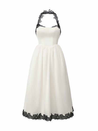 Nana Jacqueline Chantal Lace Halter Ivory Acetate Maxi Dress White