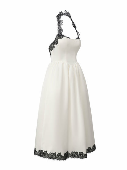 Nana Jacqueline Chantal Lace Halter Ivory Acetate Maxi Dress White