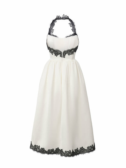Nana Jacqueline Chantal Lace Halter Ivory Acetate Maxi Dress White
