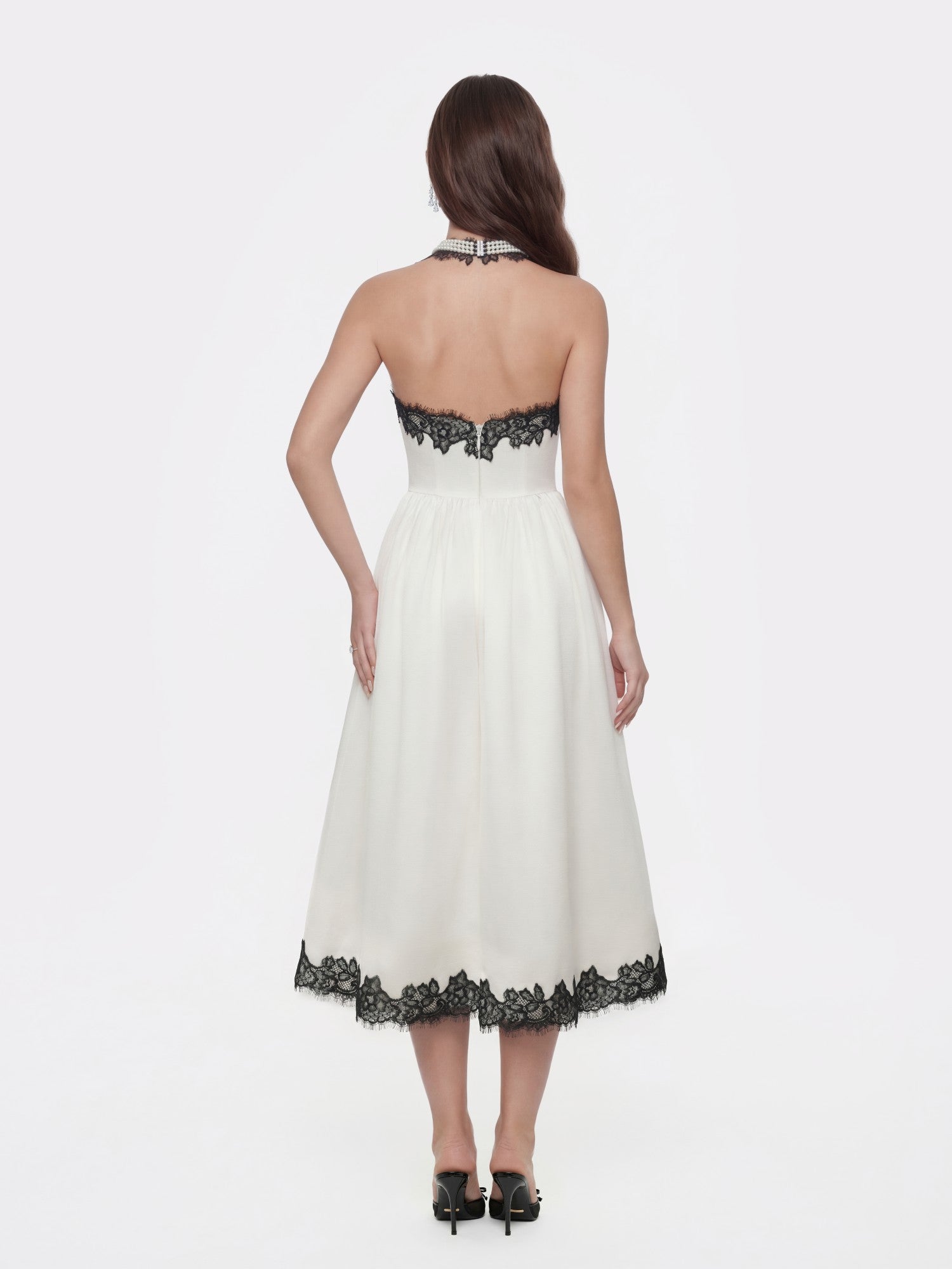 Nana Jacqueline Chantal Lace Halter Ivory Acetate Maxi Dress White