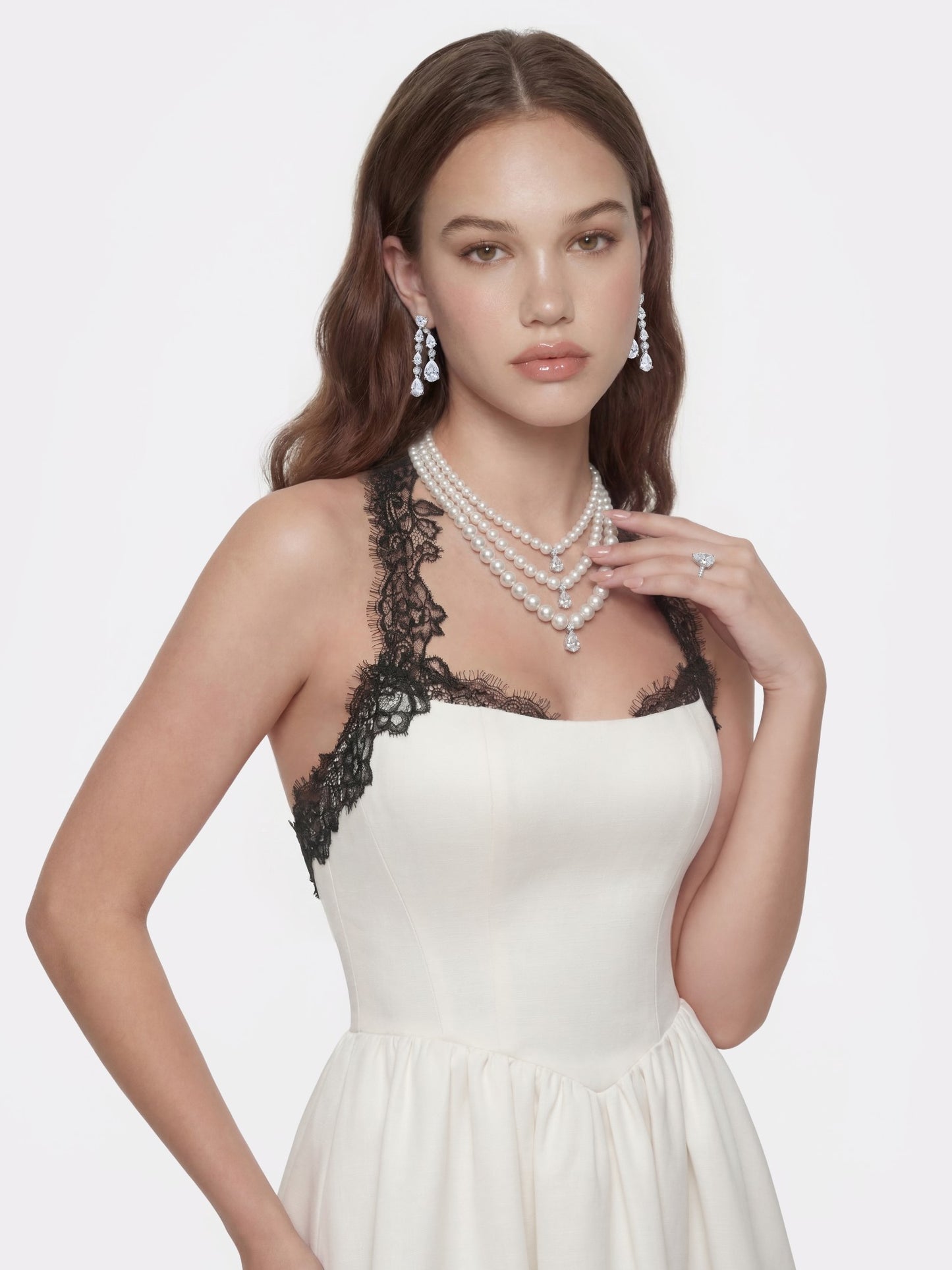 Nana Jacqueline Chantal Lace Halter Ivory Acetate Maxi Dress White