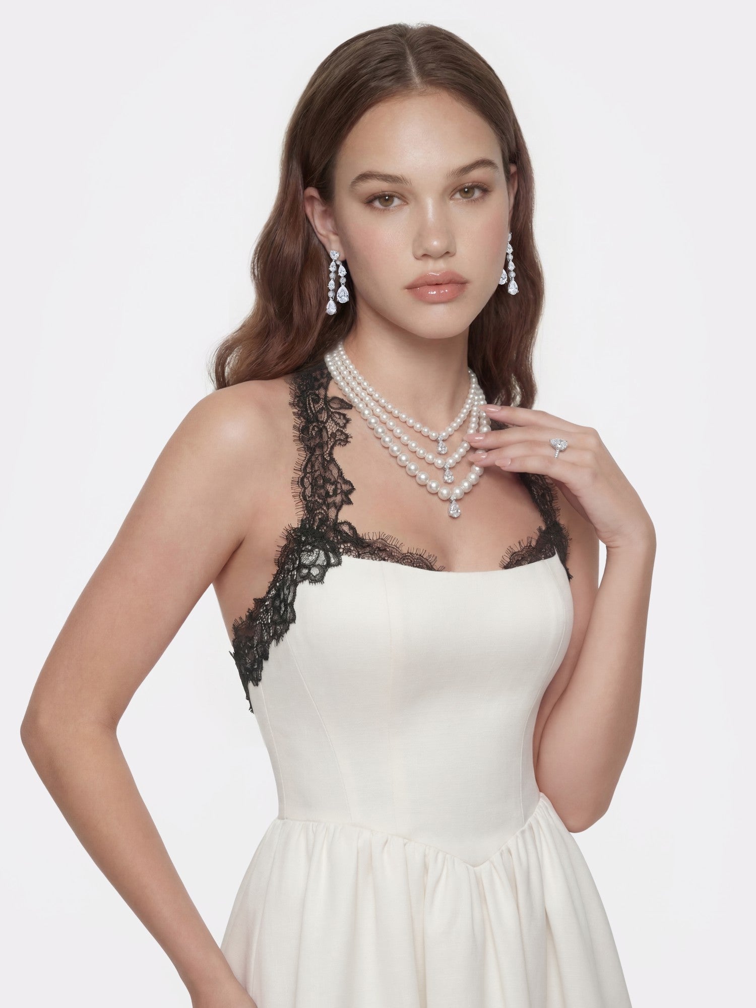 Nana Jacqueline Chantal Lace Halter Ivory Acetate Maxi Dress White