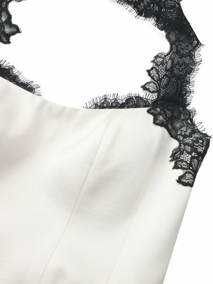 Nana Jacqueline Chantal Lace Halter Ivory Acetate Maxi Dress White