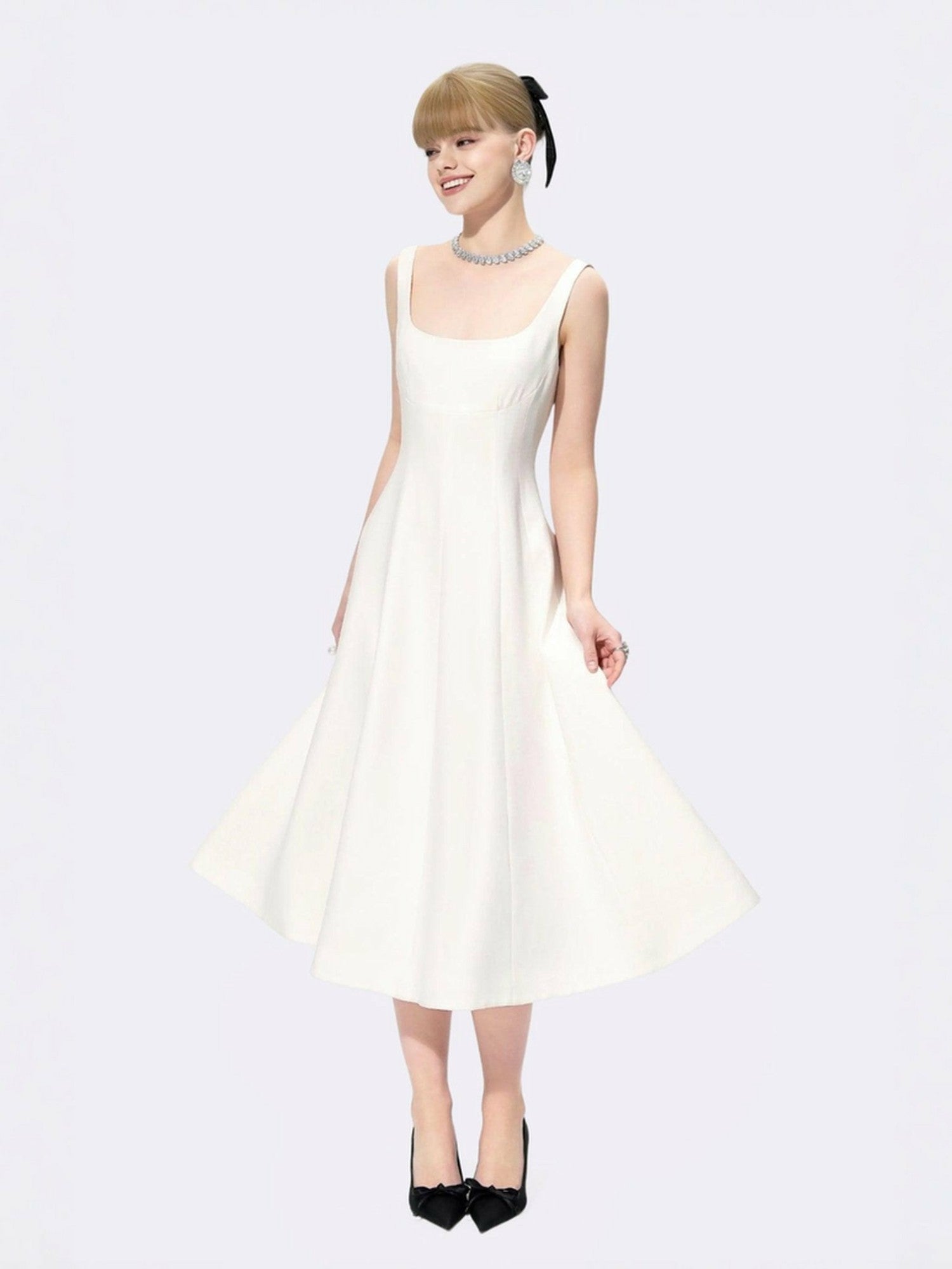 Nana Jacqueline Josephine Dress: White Midi Dress for Bridal Shower White