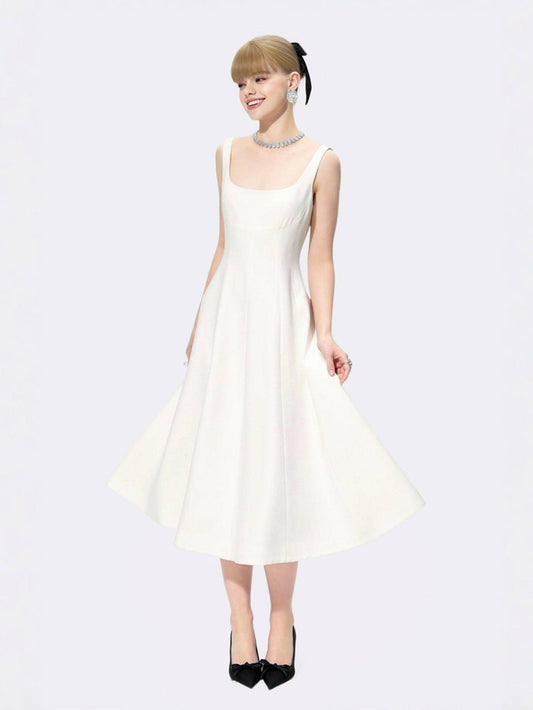Nana Jacqueline Josephine Dress: White Midi Dress for Bridal Shower White