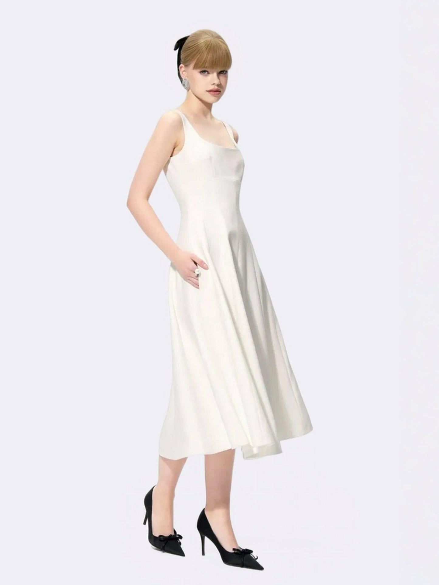 Nana Jacqueline Josephine Dress: White Midi Dress for Bridal Shower White