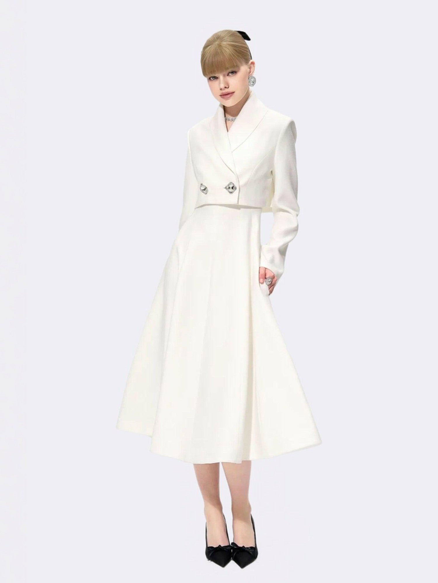 Nana Jacqueline Josephine Dress: White Midi Dress for Bridal Shower White