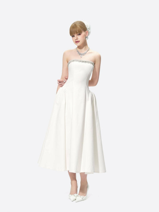 Nana Jacqueline Nicolette Dress: White Midi Dress for Bridal Shower White