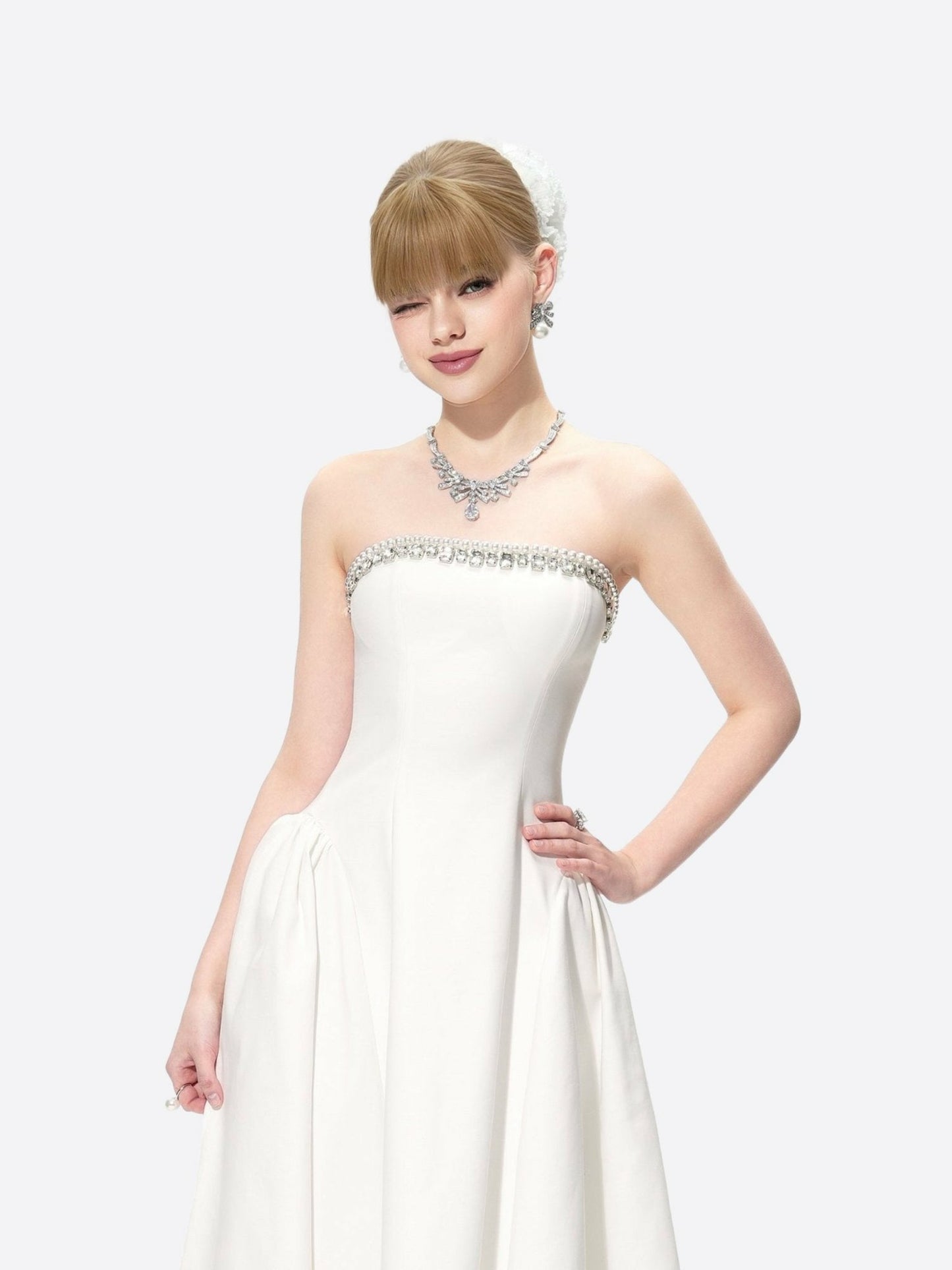 Nana Jacqueline Nicolette Dress: White Midi Dress for Bridal Shower White