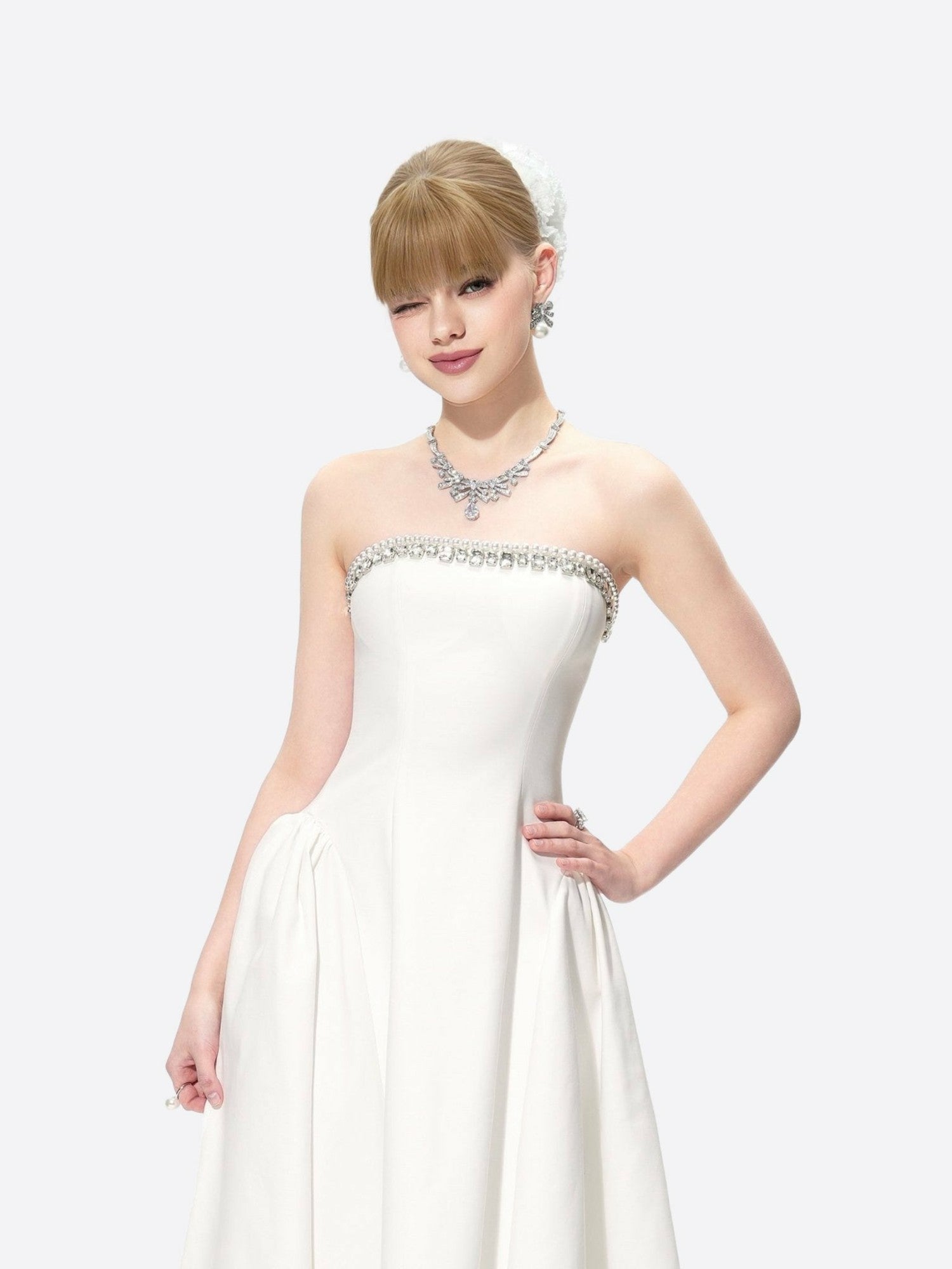 Nana Jacqueline Nicolette Dress: White Midi Dress for Bridal Shower White