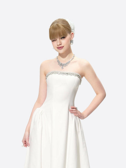Nana Jacqueline Nicolette Dress: White Midi Dress for Bridal Shower White