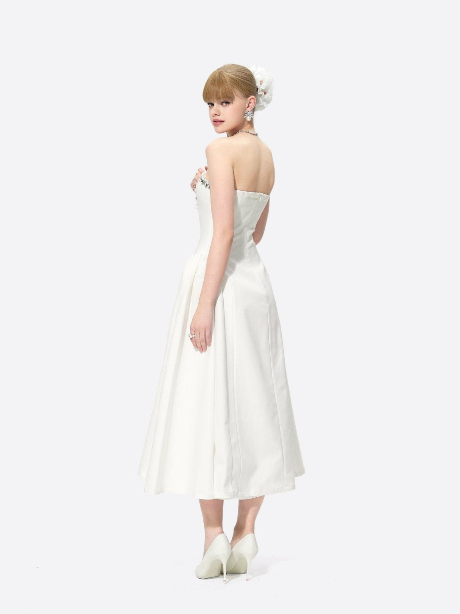 Nana Jacqueline Nicolette Dress: White Midi Dress for Bridal Shower White