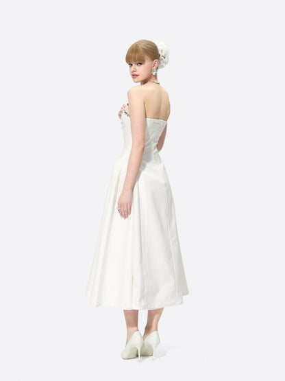 Nana Jacqueline Nicolette Dress: White Midi Dress for Bridal Shower White