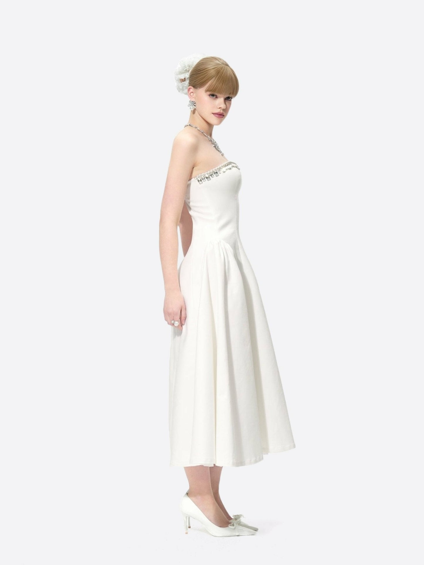 Nana Jacqueline Nicolette Dress: White Midi Dress for Bridal Shower White